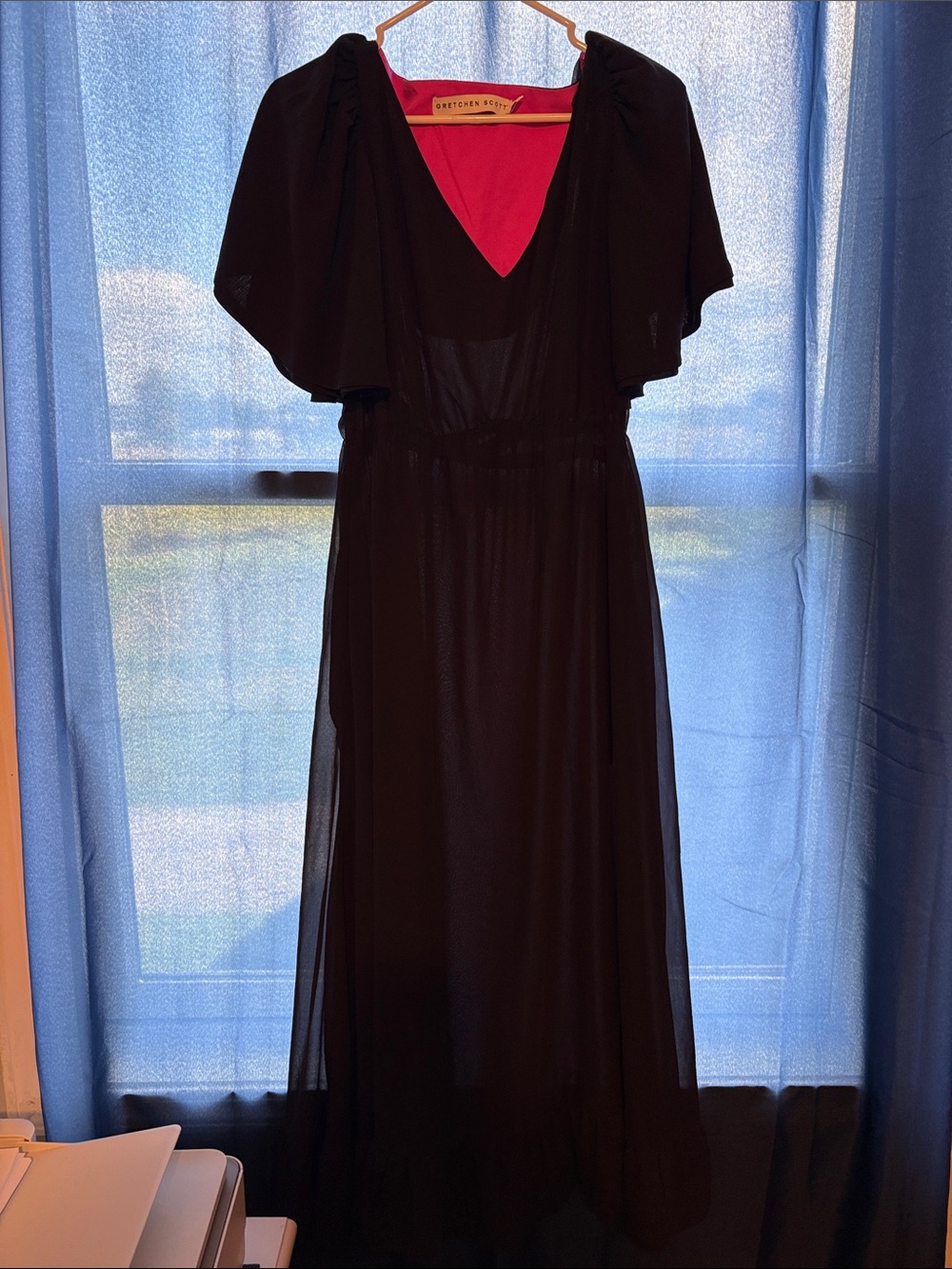 Gretchen Scott Designs Black Maxi Dress with Pink Lining